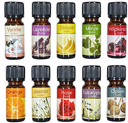 10 doftoljor i en uppsättning för doftlampor, rumsdoft, luftfräschare bland annat vanilj citron diffuser, rumsklimat, aromolja