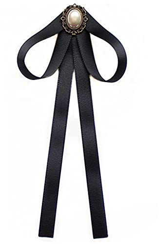 MYhose Cravate Perle Ruban Broche Épingle Noeud Papillon Vintage Collier Pré-Noué Bijoux Bowknot Cravate Negree A
