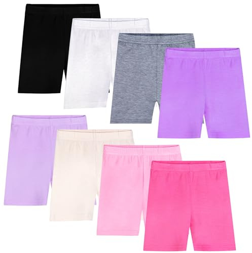 Auranso Girls Cycling Shorts Breathable 8 Pack Kids Dance Shorts Under Dress Comfy Childrens Cycle PE Shorts for Girls Age 4-5, Color D (Tag 130)
