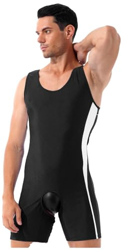 inlzdz Herr onepiece jumpsuit öppen steg ärmlös body bodysuit sexiga underkläder sportbody män tank undertröja underkläder sexiga underkläder sportkläder, svart, M