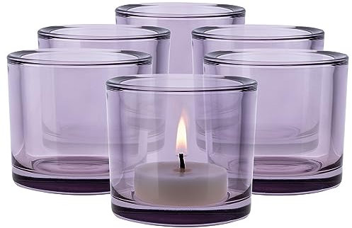 TREND FOR HOME 6 Pezzi Set Portacandele Vetro Colorato A: 8 cm Ø 9 cm Porta Candela Votive Rotondo Porta Tealight Bicchieri per Candele Fai da Te Portacandele di Vetro Viola | 250 ml | Luna