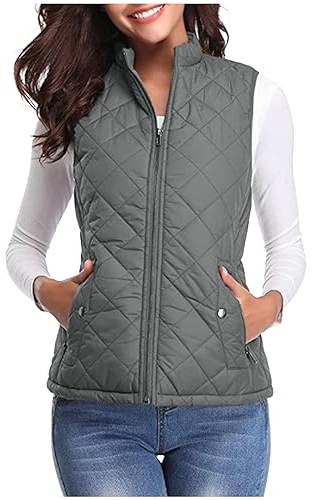 vokkrv Chaleco Mujer Acolchado Invierno sin Mangas Chaqueta de Cintura Cuello Alto Cremallera Chaleco Plumífero Plegable y Ligero Chaqueta sin Mangas Entretiempo Otoño Abrigo sin Mangas Exteriores