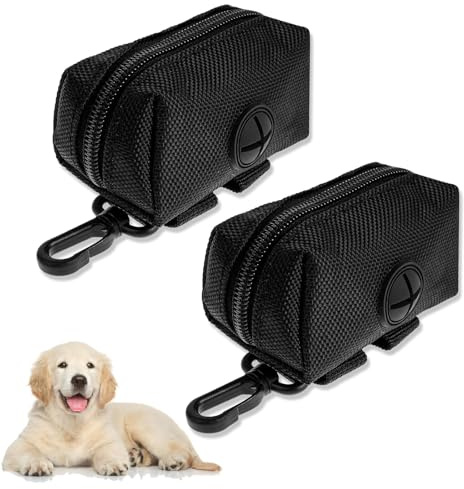 2 Pack Dog Poop Bag Holder with Hook Clip & Zipper, Portable Waste Bag Dispenser for Leash, Walking, and Running