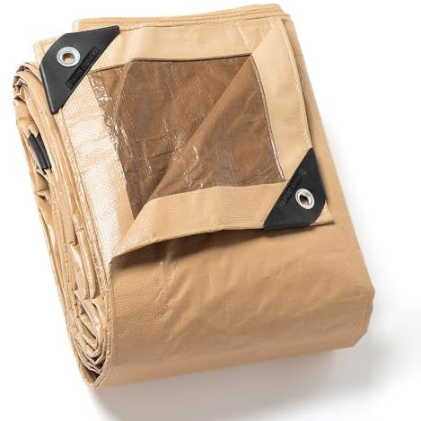 GUARD SHIELD Bâche avec œillets - Imperméable - 4 m x 5 m - Beige/kaki - Multifonction - En polyester - 120 g/m² - Bâche de protection - Bâche de protection - Bâche multi-usages - Indéchirable et