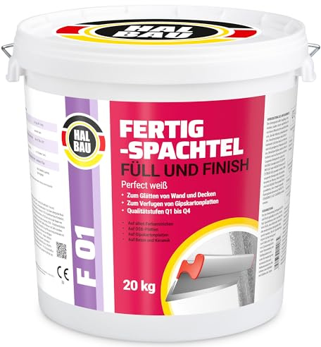 Färdig spatel, fyllningsfinish Q1-Q4, fogspackel inuti 20 kg, perfekt vit, utjämning fogning GK plattor halvkonstruktion F01
