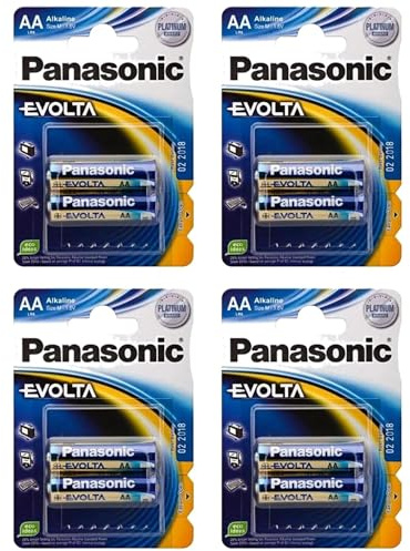 PANASONIC - Lote de 4 ampollas de 2 pilas alcalinas Evolta AA LR06-1,5 V