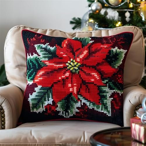 Lfynior Kreuzstich Kissen Set Vorgedruckt Weihnachten Stickkissen mit Muster 45X45cm Stickpackung Stickset Kreuzstich Kissen zum Basteln Stickkissen Stickpackung mit Vorgedruckt Kreuzstichmotiv