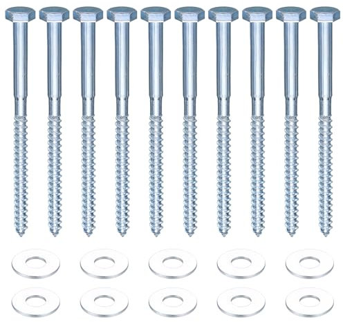 10 Pcs M10 Coach Screws, Hex Head Bolts, Hexagon Head Wood Screws, Galvanized Masonry Concrete Wall Fixing Lag Bolts with Washers for TV Bracket Decking - M10 (10mm) X 160mm