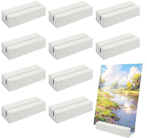 YFPOPONE 10 Stück Weiße Kartenständer Holz, 8x2.5x1.5 cm Holzaufsteller, Place Card Holders, Fotoständer Postkartenhalter, Menükartenhalter Holz Für Restaurant, Party, Hochzeit, Büro, Bankett