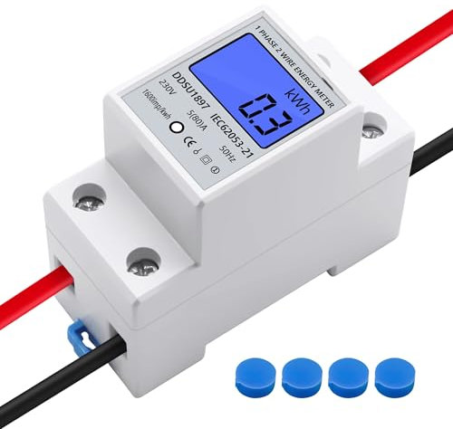 Wowfast Compteur d'énergie électrique, compteur de consommation électrique, mesure monophasé avec rail DIN écran LCD, 230 V 5 (80) à 50 Hz 1 phase