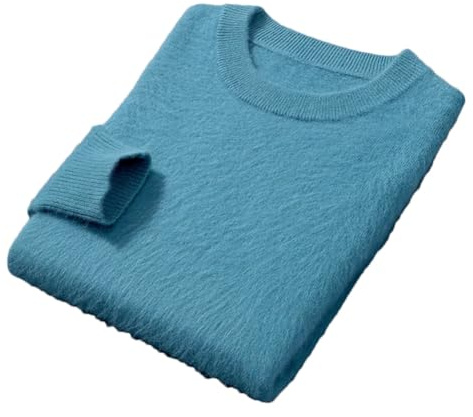 Maglione da Uomo a Girocollo in 100% Cachemire di Visone Taglia Grande, Sottostrato Morbido a Maglia Larga, Felpa Calda, Blu lago, S