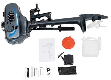 MIIWWOWO 2-Stroke Boat Engine 3.5hp Fishing Outboard Motor Engine Boat Petrol Engine Long Shaft Water Cooling System Outboard Motor for Small Boats of Different Materials