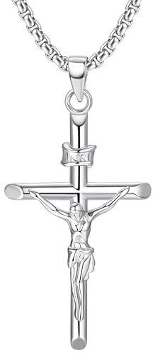 MILACOLATO Collar de Cruz de Plata de Ley 925 para Hombres y Mujeres Cadena con Crucifijo y Colgante de Cruz Cristiana - Joyería Religiosa Clásica para Uso Diario