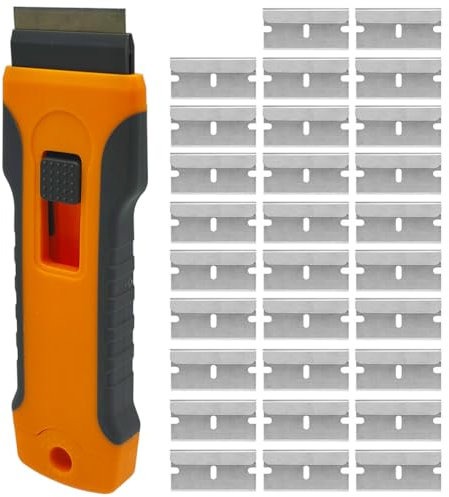 GTIWUNG Raschietto Vetro, Raschietto Forno, Raschietto Piano Induzione Professionale con 30 Lame di Ricambio Per Raschietto, Multiuso, per Rimuovere Etichette, Tinta, Adesivi, Piano Cottura e Forno