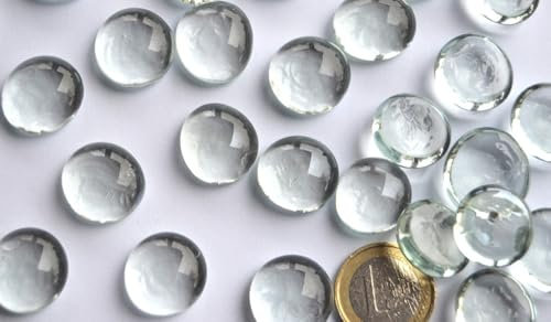 Bazare Masud 100g. Glasnuggets 17-21mm transparent ca. 20 St. Muggelsteine Manche irisierend Dekosteine (weiß)