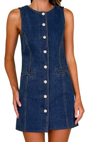 Nitzana Women's Denim Dress Sleeveless Jean Dress Button Down Denim Shirt Mini Dresses Cowgirl Country Chambray Western Outfits with Pocket 2026