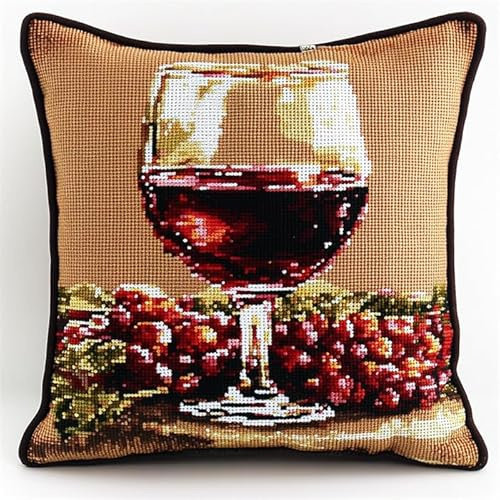 XDEGHUANGSS Gancio di chiusura per cuscino fai da te ricamo cuscino per uncinetto artigianato con tela stampata a motivo 17X17-Uva e vino