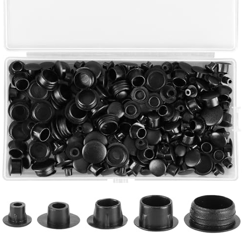 AILUYA 200 Pièces Cache-Vis Pour Trous De Perçage 5/6/8/10/12mm En Plastique Noir Avec Boîte, Bouchons Aveugles Pour Meubles