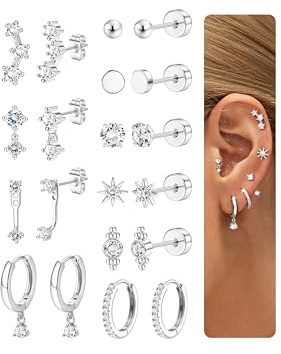 Chriscoco 10 Pares Pendientes Acero Inoxidable Mujer - 14K Oro Pendientes Hipoalergenicos Aros piercing Oreja Acero Quirurgico Brincos Aço Inoxidável Aretes Dorados Piercings Tragus Multi Piercing