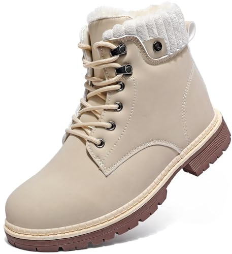 VTASQ Bottes de marche d'hiver pour femme - Imperméables - Doublure en fourrure - Fermeture éclair - Légères - Chaudes - Antidérapantes - Mi-mollet, Beige 1, 38 EU