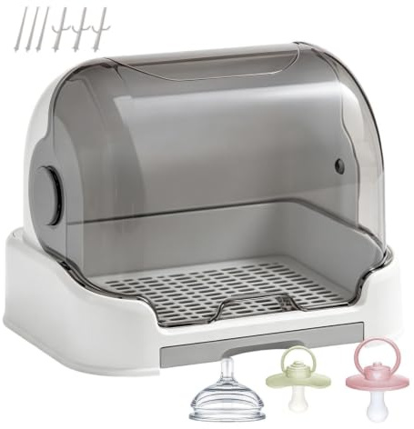 Baby Bottle Storage, Large Storage Box with Drying Rack for Baby Bottle, Removable Holder Nursery Container for Pacifier Dish Cup Toddler Cutlery Daycare Home Countertop Travel