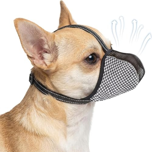 Buaak Muzzle for Medium Dogs, Soft Breathable Mesh, Adjustable Anti-Biting Chewing Licking, Mouth Guard for Beagle, Schnauzer, Shiba, for Grooming, Walking, Training, Vet Visits, Reflective Design (M)