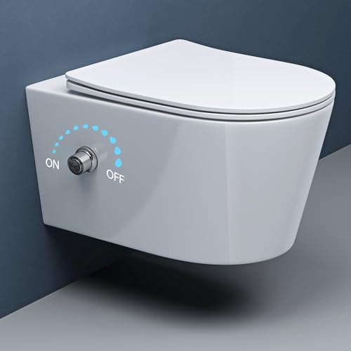 doporro WC sospeso con funzione bidet bianco, WC da parete con chiusura morbida, senza bordi in ceramica, Aachen601