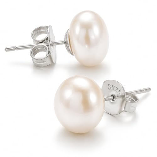LILY FLOWER JEWELRY Pendientes Perla Mujer Tipo Botón 6 mm, Plata de Ley 925, Perlas Cultivadas de Agua Dulce, Hipoalergénicos, Baño de Rodio, Cierre Mariposa, Regalo para Mujer y Dia de la Madre
