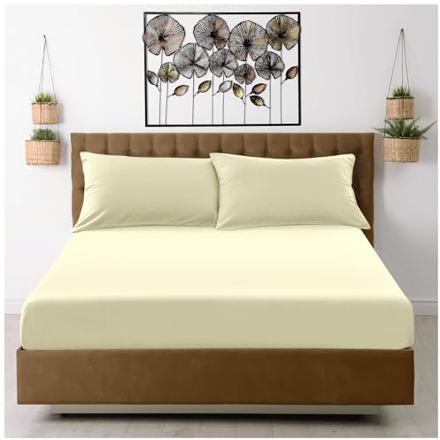 GC GAVENO CAVAILIA Fitted Sheet Single Bed (91 x 190cm) - Bedding Sheets - Plain Dyed Microfiber Bed Sheets Single - (10 inch) 25cm Deep Pocket Bottom Sheet - Easycare - Fade Resistant - Cream
