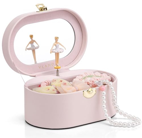 VLANDO Musical Jewelry Box for Girls - Kid Music Box with Ballerina for Birthday Bedroom Decor - Valentines Day Birthday Gift for Girls Ages 4 5 6 7 8-12 Year Old - Pink