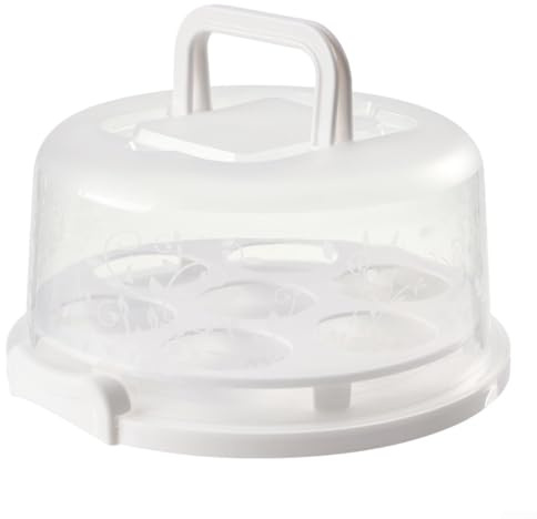 Round Cake Carrier Container with Lid and Handle, 8 Inch Cake Storage Box for Transport, Cupcake and Muffin Holder, PP Food Safe Material, 26x26x13.5cm (White)(White)