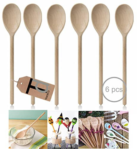Set of 6 x 12 (300mm) Beechwood Wooden Spoon, Ideal for Baking, Decorating, Engraving Made in The EU. Tradeco direct®