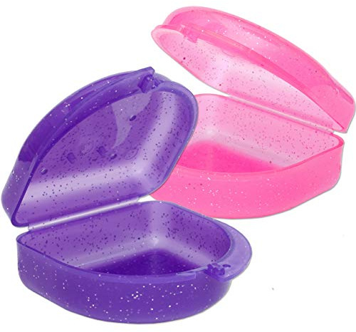 2 x Estuches para Retenedor, Protector Bucal, Férulas, Dentaduras & Más Aparatos Dentales (purpurina rosa y purpurina púrpura)