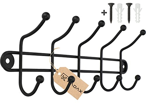 KADAX Perchero de pared, Gancho de Acero, percha para albornoz, percha para toallas, Perchero mate negro, Perchero con 5 ganchos, Colgador de pared (5 ganchos)
