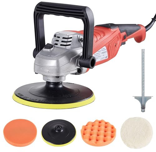 Arebos Exzenter Auto Poliermaschine Autolack Schleifer | 2100W | 3300 Schwingungen/Minute | 4 Verschiedene Aufsätze | Großer Polierteller | verstellbare Geschwindigkeitsstufen | Inkl. Zubehör