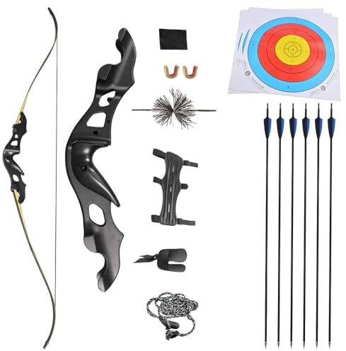 SHARROW 58 Zoll Take-Down Recurvebogen Set 20-55 Lbs Zielscheibe BogenschießEn Jagdbogen Pfeil Und Bogen Erwachsene Sportbogen für Jagd Hunting Jugendliche DraußEn Spielzeug (Bogenset, 40Lbs)