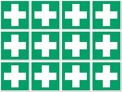 Erste Hilfe, Rettungszeichen: E003 - DIN EN ISO 7010 / ASR A1.3 - Aufkleber: 2,5 cm, 12 Stück