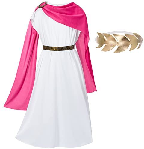 Greek Toga Costume for Kids Girls Ancient Greece Mythos Philosopher Rome Nobility Cosplay 8-12 Years Pink