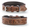 Exklusives Hundehalsband aus Leder mit geschnitzten Blumenmustern/Ornamenten – Halsband aus Büffelleder – gepolstertes Hunde Lederhalsband Abey (L (41-49,5cm))