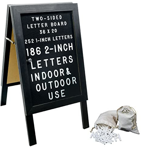 EXCELLO GLOBAL PRODUCTS Large Wooden A-Frame Sidewalk Sign 36x20 Felt Letter Board w/Changeable Letters - EGP-HD-0084 (Black)