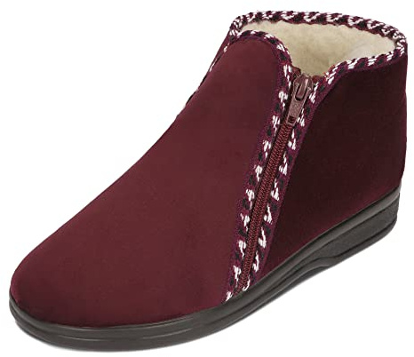 BAWAL Pantofole alla Caviglia Calde da Donna con Fodera Interna in Lana di Pecora Chiusure a Zip 36-41 EU (Rosso, 38)