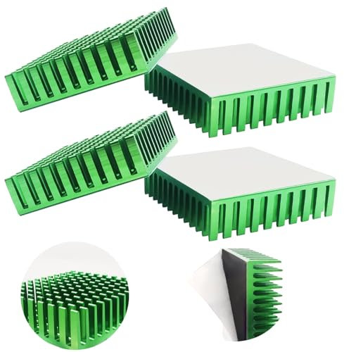 Disipador de calor, CTRICALVER Aluminio disipador de calor (verde), con cinta 3M, para transistor amplificador LED de alta potencia (40 mm x 40 mm x 11 mm, 4 Pcs)