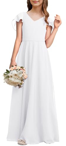 Galawaqe Kids Junior Bridesmaid Dresses Chiffon Flower Girl Dress for Teen Girl Long Party Pageant Gowns