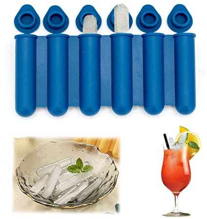 YEJAHY Silicone Mini Ice Cube Molds, Molds with Lids, Narrow and Long, Easy to Push and Pop, Makes 6 Water Bottle Popsicles, Suitable for Filling Bottled Beverages (Navy Blue)