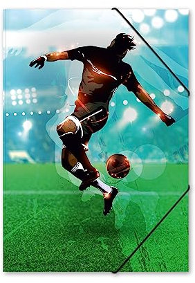 itenga Gummizugmappe mit Motiv DIN A4 - Sammelmappe Eckspanner - für Kinder Jugendliche Schüler Mädchen Jungen (Fussball - A4)