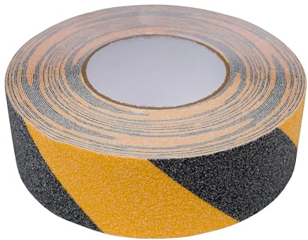 PROlac Anti-Rutsch-Klebeband | Selbstklebendes Antirutsch Band in Gelb/Schwarz | Anti-Rutsch-Tape als Treppen-Rutschschutz, Griptape-Skateboard | Haftet auf Beton/Holz/Metall (50 mm × 18 Meter)