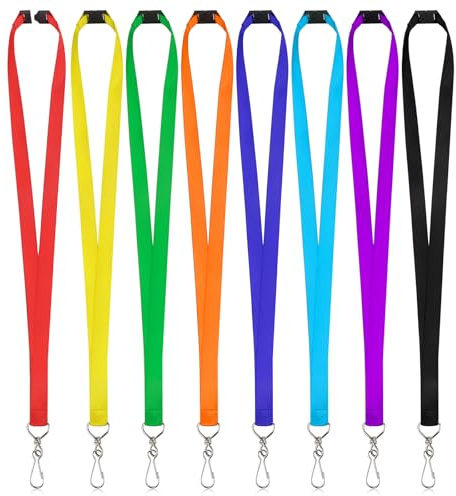 Prudiut 80 Pcs Breakaway Lanyard for Id Badges, 8 Color Breakaway Flat Badge Lanyards with Swivel J Hook Break Away Lanyards for Teachers Volunteers Student Team Activities