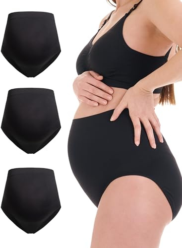 Herzmutter Braguita Premamá - Pack de 3 - Bragas de Maternidad - Ropa Interior Premamá - sin Costuras- 5830 (S-M, Negro, 3X)