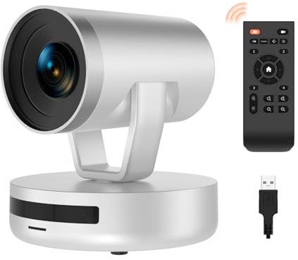 Nuroum V403 PTZ Webcam, Doppio Microfono Zoom ottico 5X/Autofocus, 1080P FHD Telecamera per videoconferenze con controllo remoto/grandangolo di 122°, per Live-Streaming/Skype
