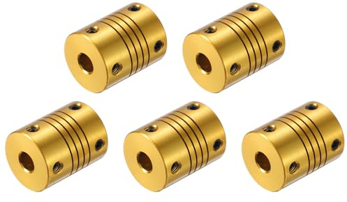 QUARKZMAN 5 Pezzi Giunto per Albero in Lega di Alluminio da 6.35mm a 6.35mm L24.5xd19.5 Accoppiatore Flessibile per Encoder e Motori, Dorato